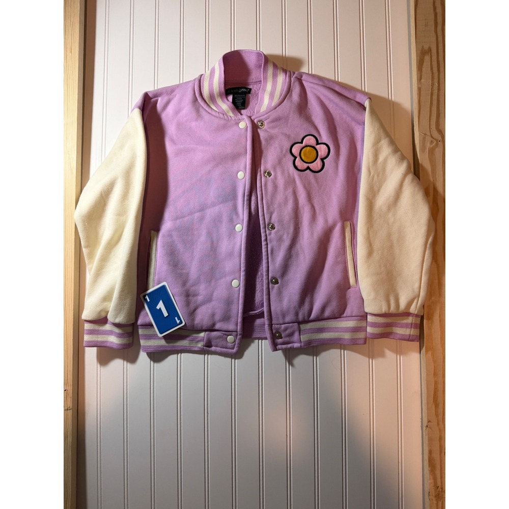 Peachy Pink Girls Varsity Jacket Lavender Purple Daisy Fleece M 10-12